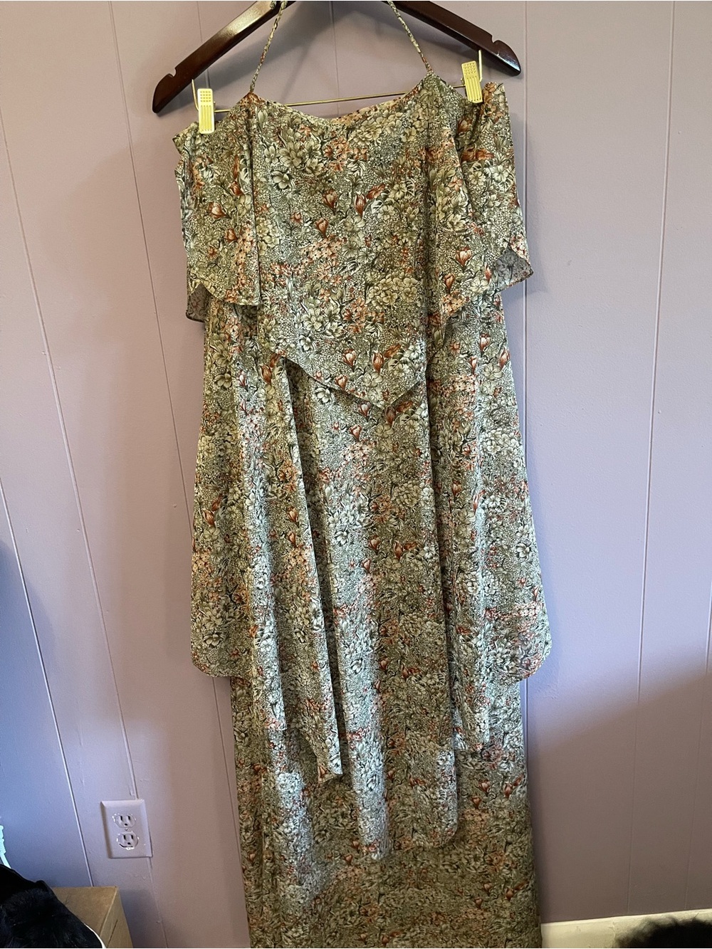 Ursala One-Shoulder Green Floral Maxi Dress with Orange Accents